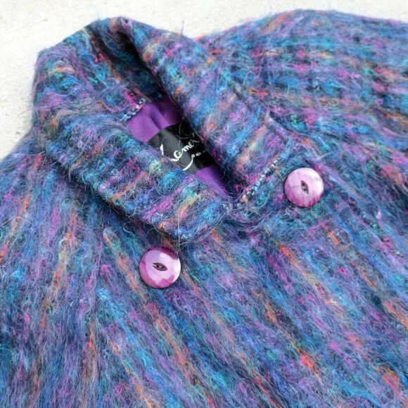 Vintage 60s Kramer's Plaid Jewel Tone Shaggy Mohair Blend Coat Lined Women's 8 - Picture 4 of 16